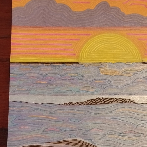 Handmade One Of A Kind Colorful Sunset Ocean Gell Pen Art Card 8.5"X11" - Picture 7 of 16